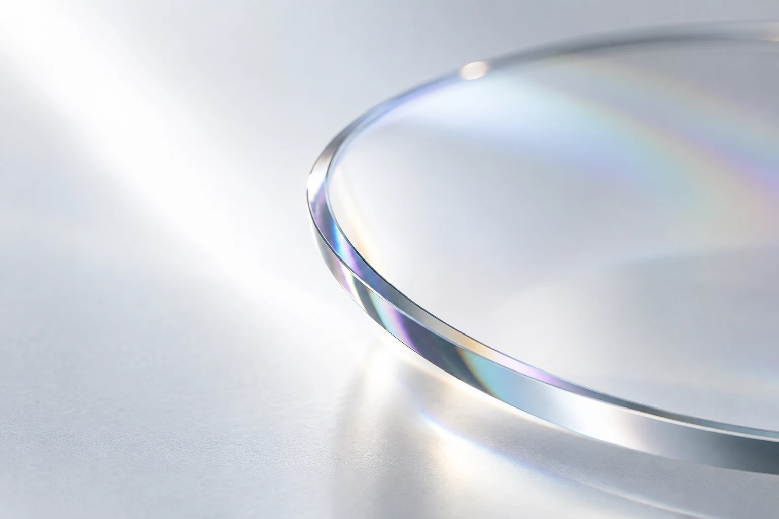 A close view of the transparent edge and surface of a lens